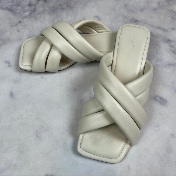 Anine Bing Eve Padded Cross Strap Ivory Leather Slide Sandals - Picture 2 of 10